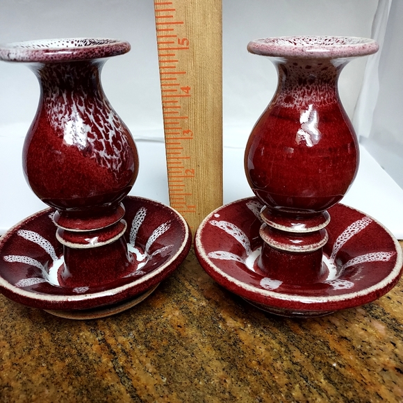 Vintage Pottery Candle Holders Set Of 2 Sign By The Artist MMS. - Picture 9 of 9